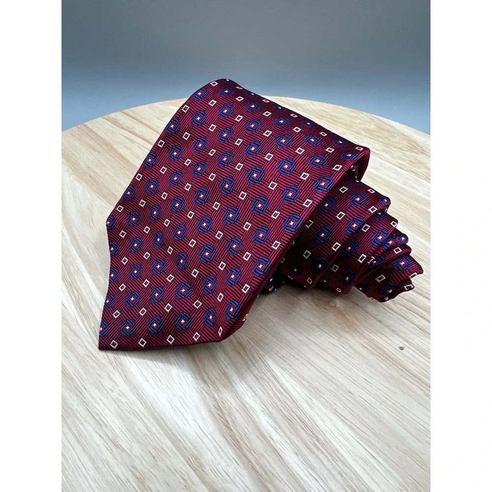 Lauren Ralph Lauren Silk Tie Red Blue Geometric Pattern‎ L:59.5